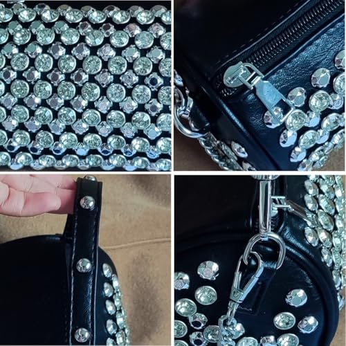 Rhinestone Cylinder Crossbody Bag Sparkling Barrel Purse Mini Tote for Women4