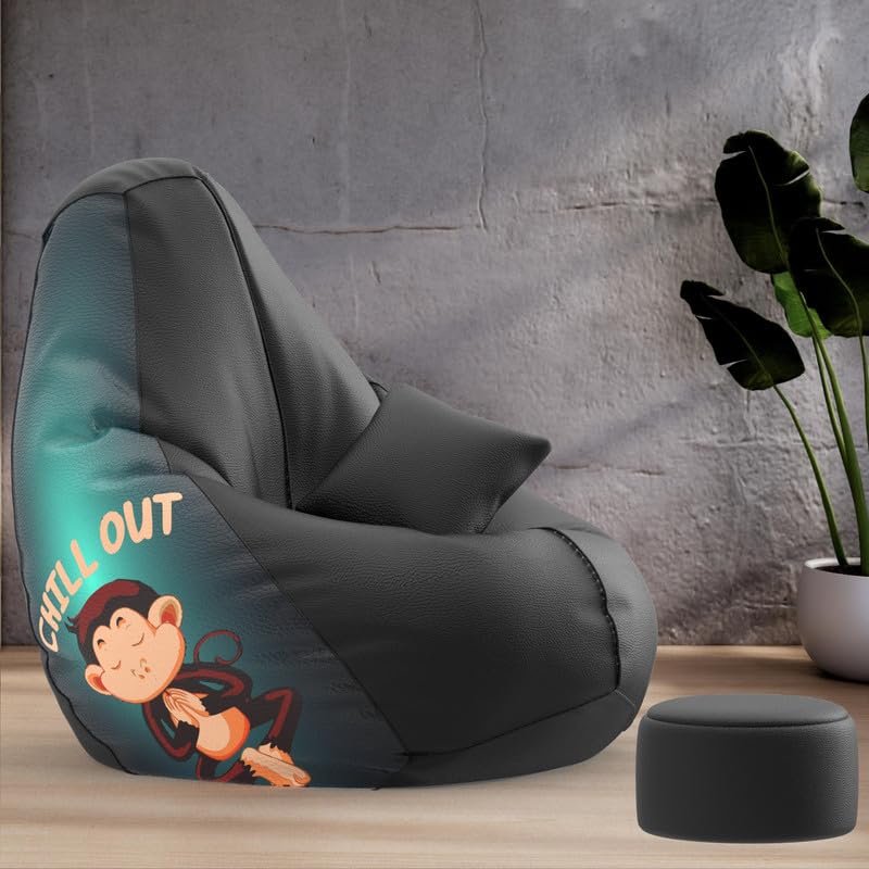 Biggie Bean Bag Cover 4XL Evergreen Classics Bean Bag-Loud Prints-Soft Landings-Styled with Free Cushion & Footrest (Matching Color : Printed Namaste Chill Out-Black)-image-32