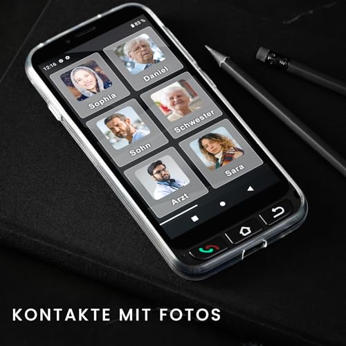 SPC Zeus 4G PRO + Gehäuse - Smartphone für Senioren | Einfacher Modus mit XXL-Symbolen | SOS-Taste, Fernkonfiguration | 4GB RAM, 64GB ROM, Android 11, 13MP Kamera, Ladestation, 5,5', Schwarz