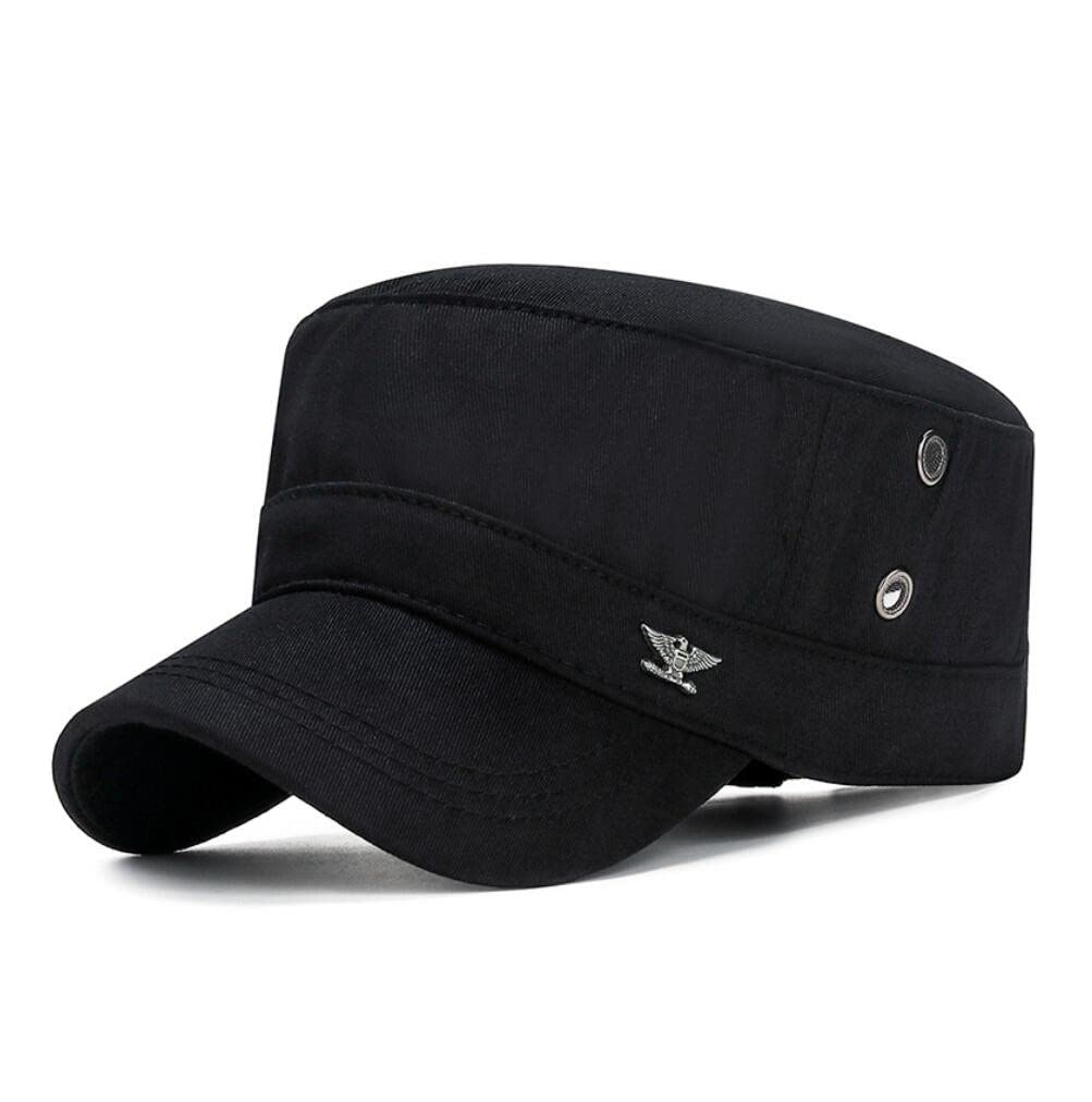 Vintage Flat Top Hat Retro Outdoor Sports Tactical Cadet Baseball Cap (Black)