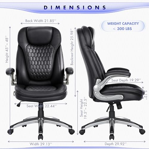 Image of COLAMY Executive Office Chair-Ergonomic Computer Desk Chair, High Back Leather Chair with Padded Flip-up Arms, Swivel Home Office Chair, Black