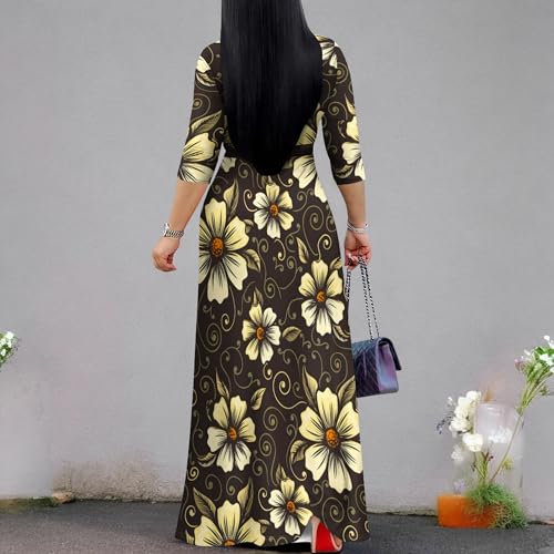 Image of PinkPatty Women's Print Maxi Dresses 3 /4 Sleeve Flowy Long Dress V Neck Wrap Tie Waist Sundress