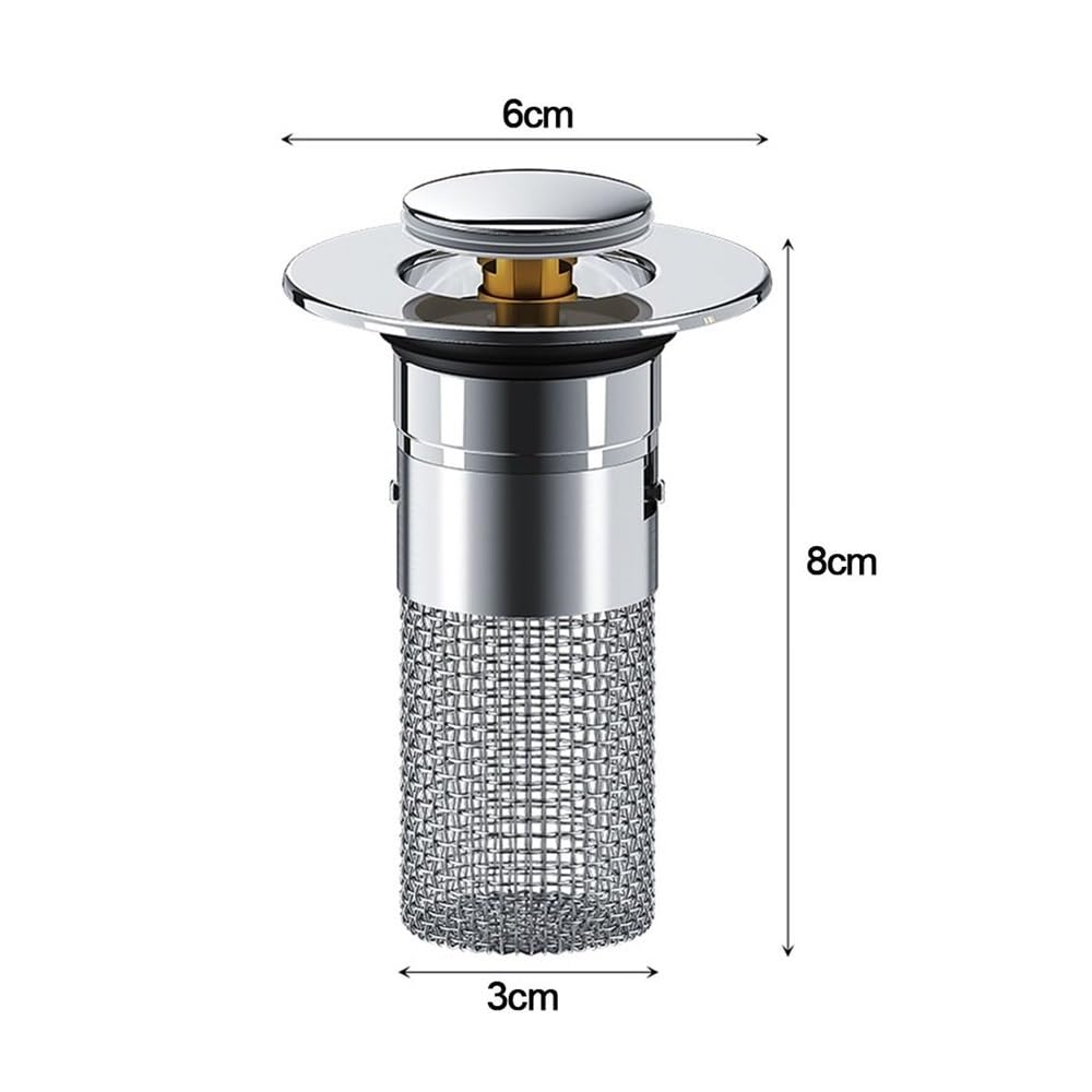 Enchufe de Fregadero Universal. Tapón de desagüe for Lavabo de baño Plateado con colador for atrapar el Pelo(Silver)
