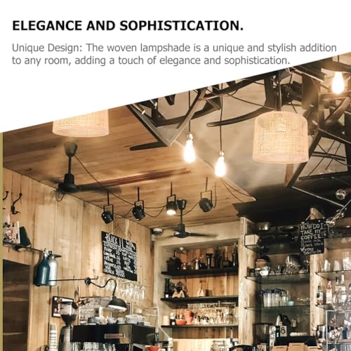 Image of UKCOCO Woven Rattan Lamp Shade Pendant Light Shade Replacement Rustic Boho Hanging Lamp Cover Soft Light Diffuser for Floor Lamps 6.29 X 6.29 X 4.72 in 2 pack