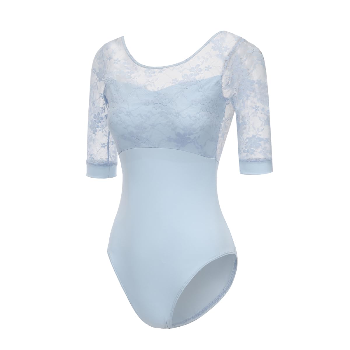 ModLatBal Women's Long Sleeves Leotards for Dance Adult Ballet Leotard for Grils, Sky Blue/Lace, Medium
