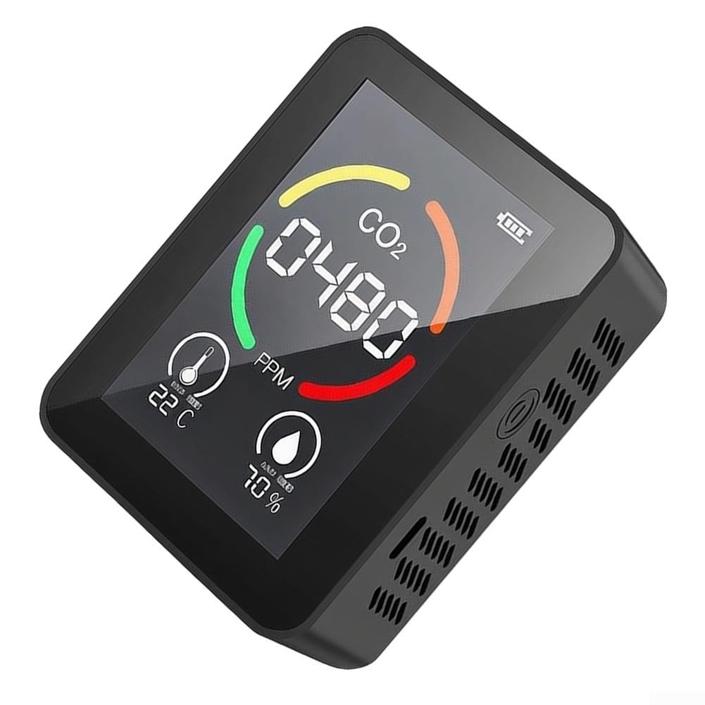 Hosrivae Monitor, Carbon Dioxide Detector with Temperature and HumidityMonitor, Semiconductor Sensor AirQuality Meter for Home Office School, Real-Time Display(black)