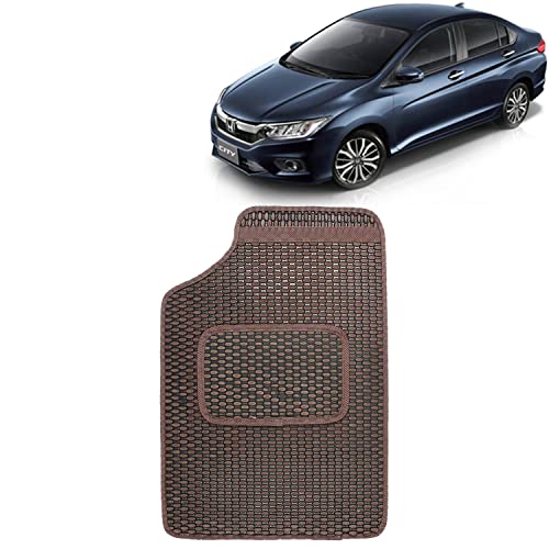 Image of Kingsway Dotted Design Car Floor Foot Mats Universal Fit for Honda City, Model Year : 2017-2019, Water and Dustproof, Color Brown, Set of 5 Pieces
