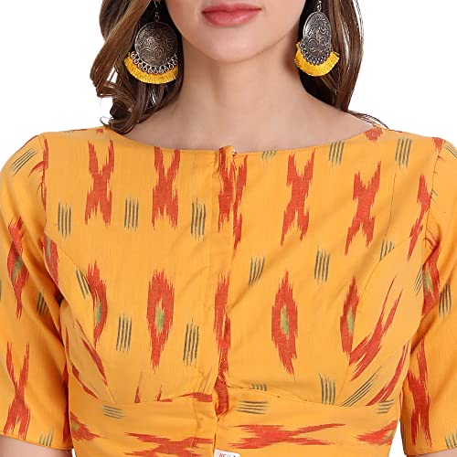 Image of JISB Women's Ikkat Cotton Elbow Length Sleeve Blouse