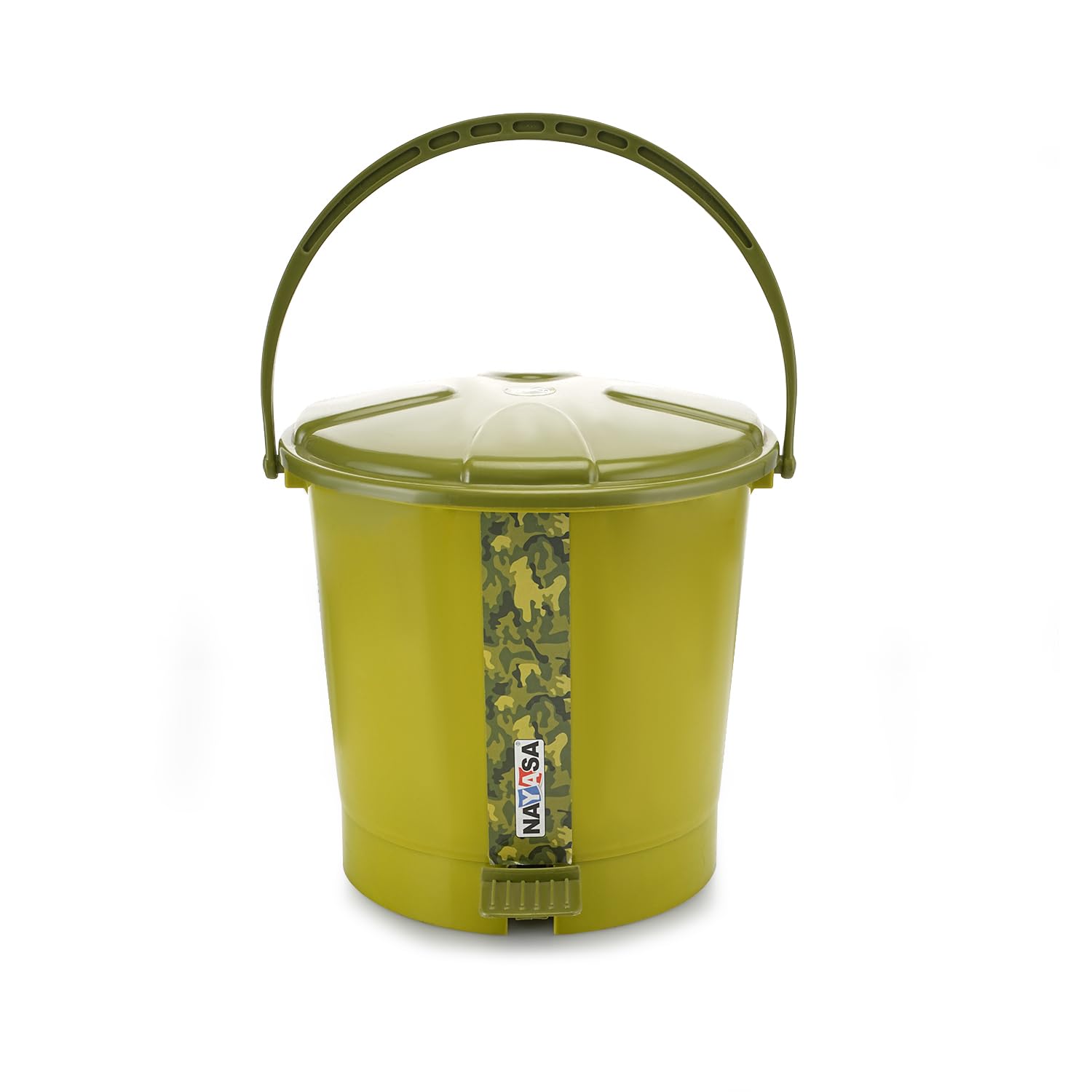 Nayasa Army Pedal Dustbin – 16.4 L | Strong Plastic Pedal Bin with Lid for Home, Kitchen & Bathroom | Durable & Hygienic | Green