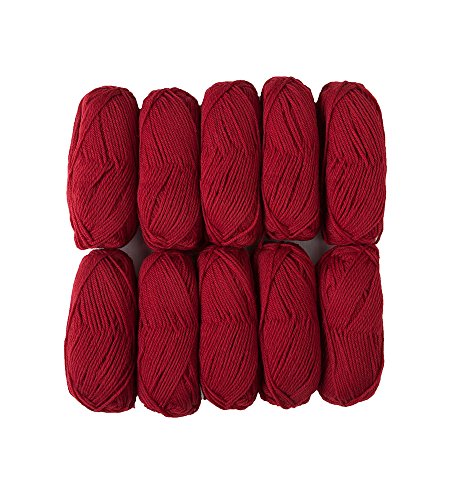 Image of Knit Picks Wool of the Andes Red 100% Wool Yarn Pack for Knitting | 10 skeins (500g total) of soft worsted weight crocheting yarn in Cranberry color, good for felting.