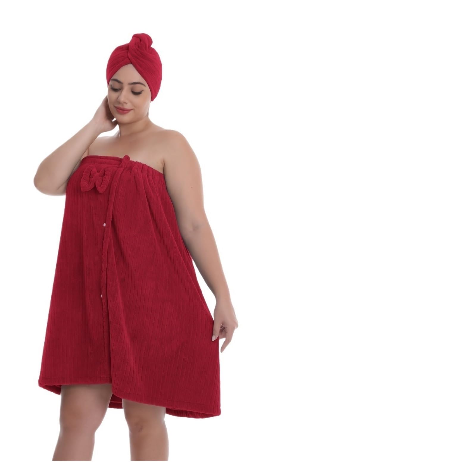 WSQHAO 2pcs/Set, Extra Large Striped Bathrobe Bath Cap, Size Towel Wrap, Adjustable, Suitable for Shower(Color4)