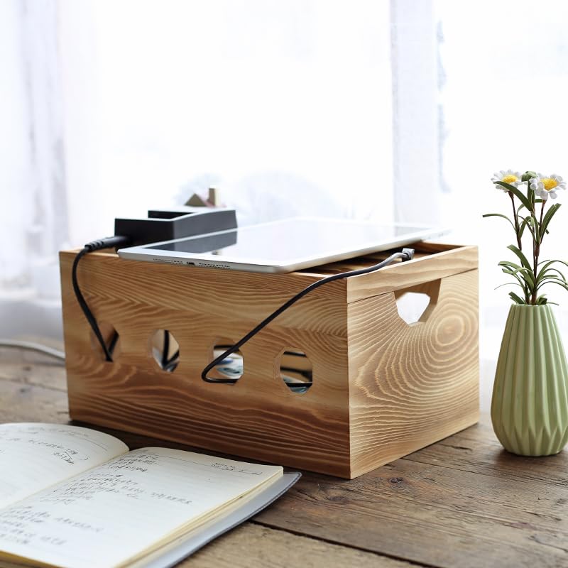 Cajas de gestión de cables Caja de conexiones de madera maciza, caja de almacenamiento de cables enchufable simple retro, caja de tablero enchufable, caja de cable de alimentación Caja Organizadora Ca