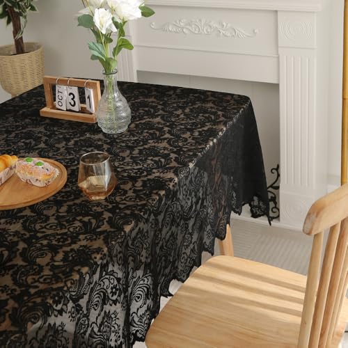 Nappe en dentelle noire rectangle 140x180 de salon et table à manger