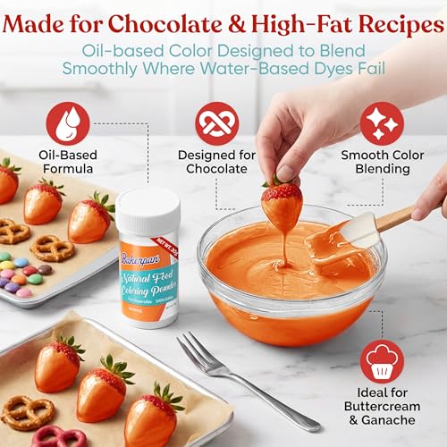 Image of Bakerpan Orange Food Coloring Powder for Baking - 30g Oil Based, Artificial Dye-Free, Plant-Based, Kosher, Gluten-Free - For Buttercream, Chocolate, Candy & Cakes