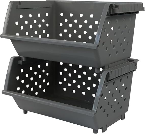 Begale 3-Pack Gray Plastic Stackable Detachable Storage Bin