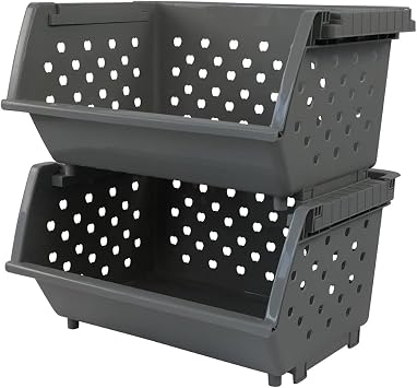 Begale 3-Pack Gray Plastic Stackable Detachable Storage Bin