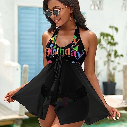 Happy Birthday Women's Split Skirt Suit Triangle Bathing Swimsuit Beach Party4