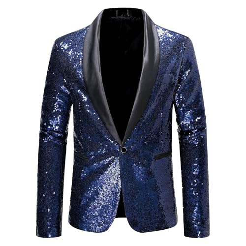 Casual Sequin Blazer for Men Classic Peak Lapel Disco Prom Suit Sparkly Show Glitter Sports Coats