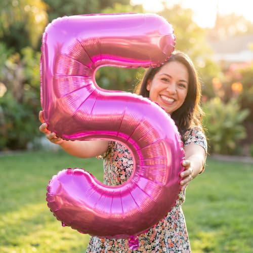 Image of YPSelected 32 Inch Large Foil Helium Number Balloon Birthday Wedding Party 0-9 (Rose Red, 5)