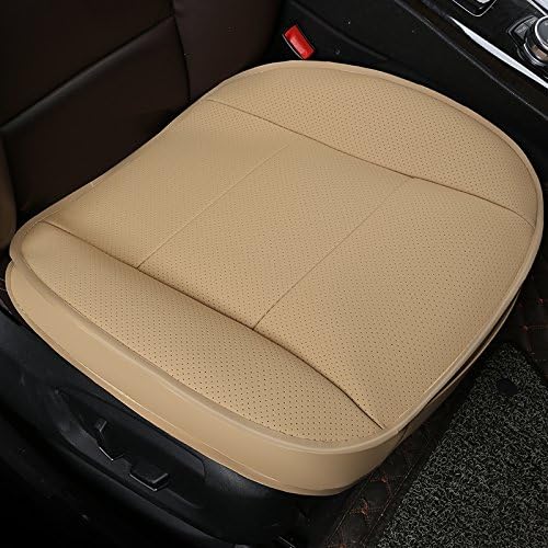 HONCENMAX Luxury Car Seat Cover Cushion Pad Mat Protector for Auto interior Supplies for Sedan SUV PU leather 3D Edge Wrapping Protection Cover Without Backrest - 1 Pack Beige