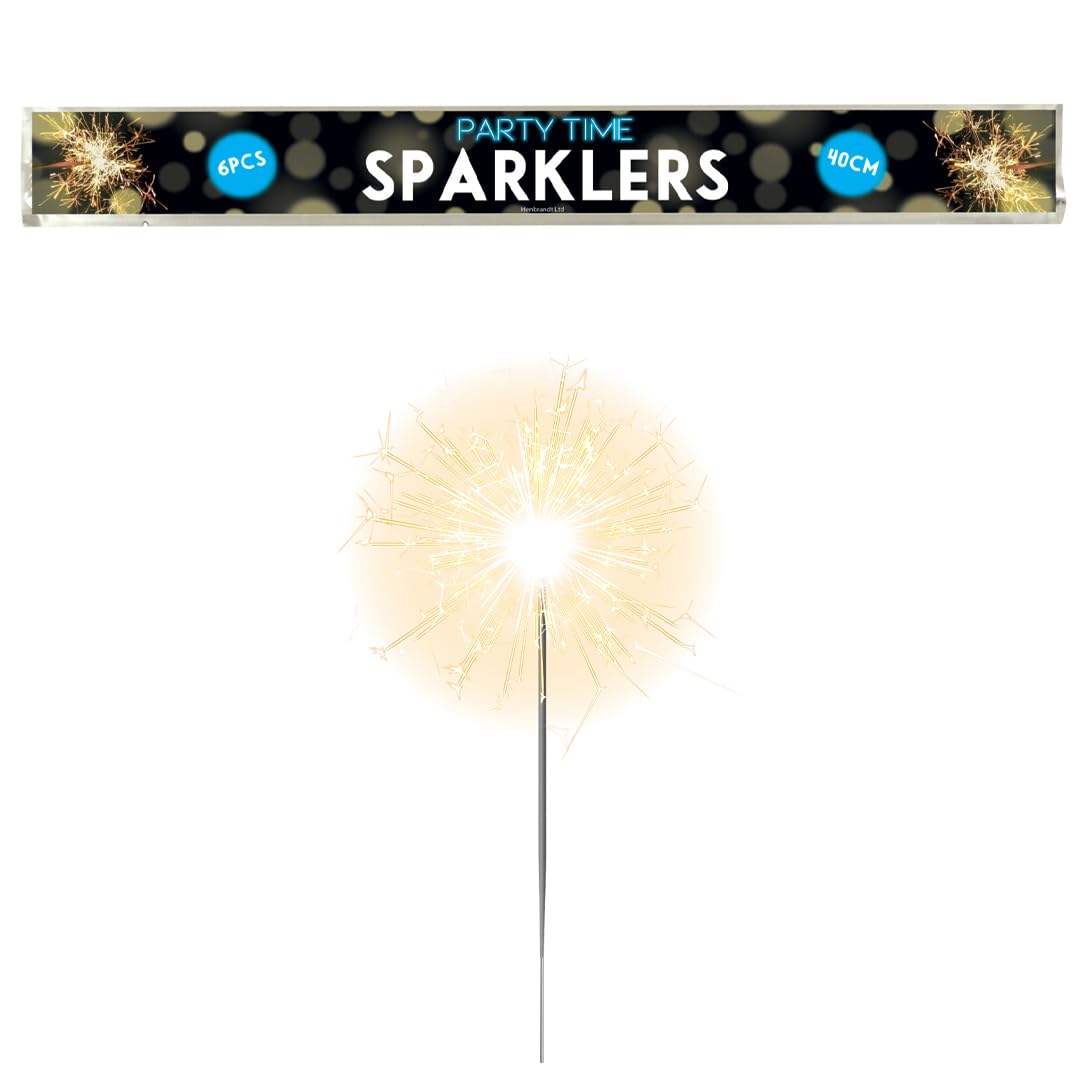 Hand-Held Sparklers 40cm - 1 Pack of 6 - Ideal for Bonfire Night, Halloween, Christmas, and New Year Celebrations - Total of 6 Sparklers