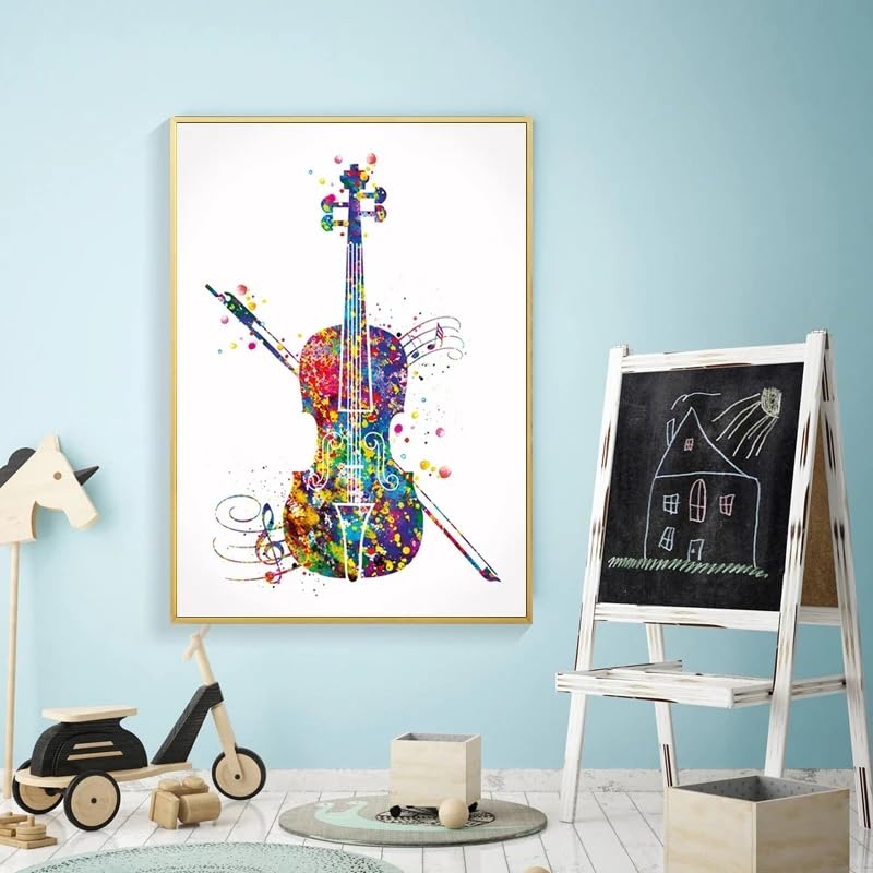 LMAIWANG Pittura classica, notazione musicale, attrezzatura, arte musicale, poster vintage, stampa artistica da parete, pittura su tela, arredamento moderno per la casa (60x80 cm/cornice interna)