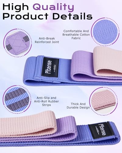 Fitense Fabric Resistance Bands for Working Out - Booty Bands for Women Men with Workout Bands Guide, Exercise Bands Resistance Bands Set for Leg, Butt, Glute Bands for Home Gym Fitness, Yoga, Pilates