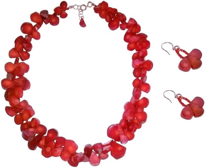 Red Coral Teardrop Necklace and Earrings Set