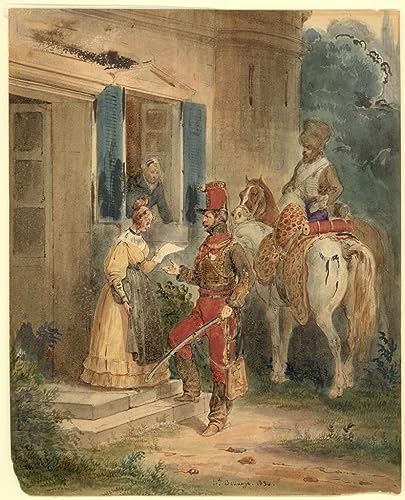 Toile hussards livrant des nouvelles peinture murale salon 60x90cm