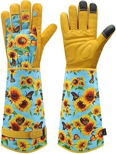DLY Gardening Gloves for Women - Long Thorn Proof Rose Pruning Garden Gloves, Cowhide Leather Gauntlet Gardening Gifts