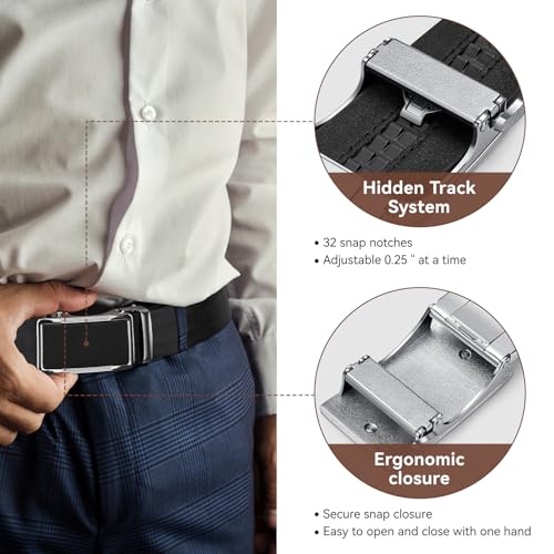 Casual Mens Ratchet Belt Leather, Adjustable Black Dress Belt for Men with Gift Box, Ideal for Golf, Work, Travel4