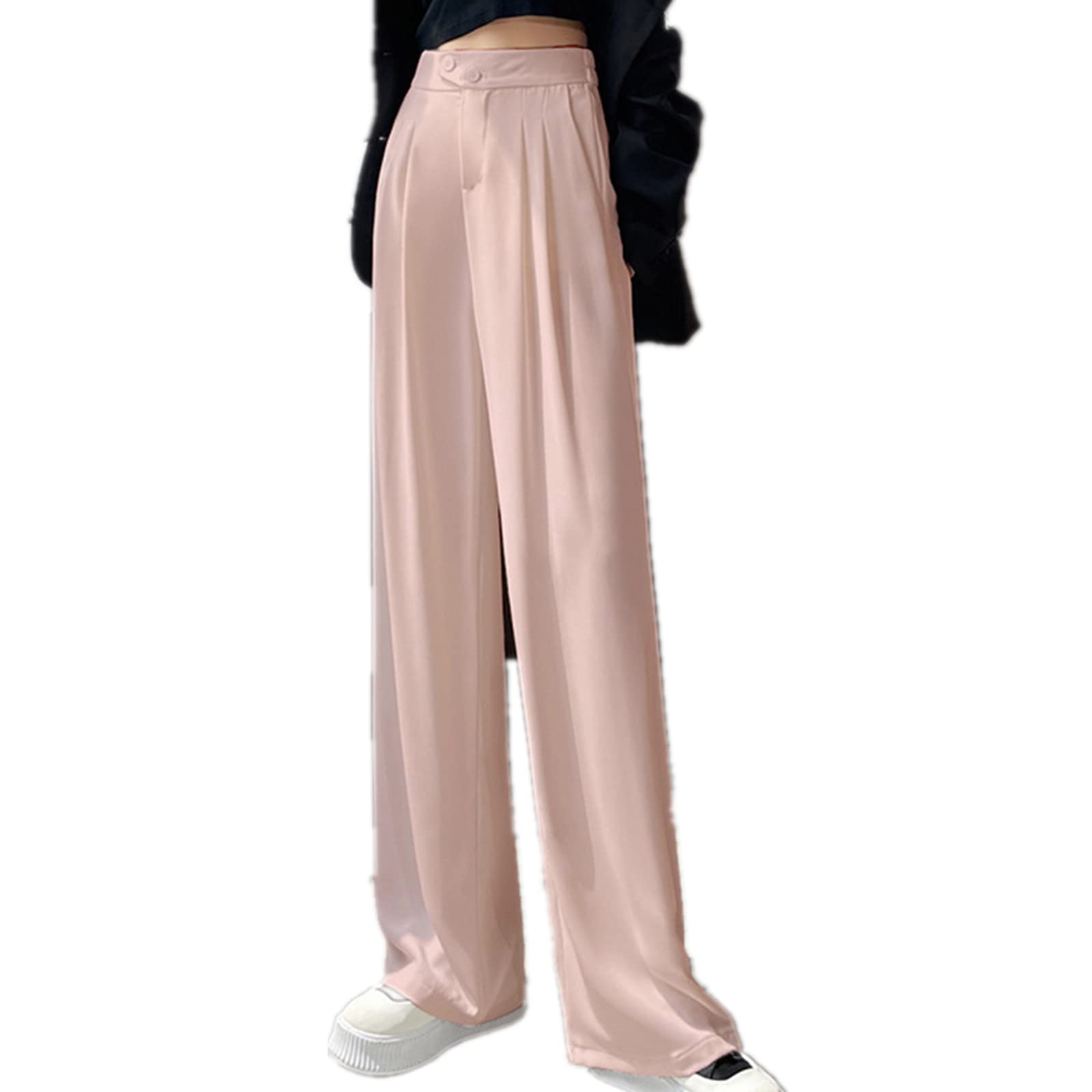Fashion Womens Casual Workplace Temperament Trousers Loose All-Match Straight Pants Commuter Trousers XL Light Powder
