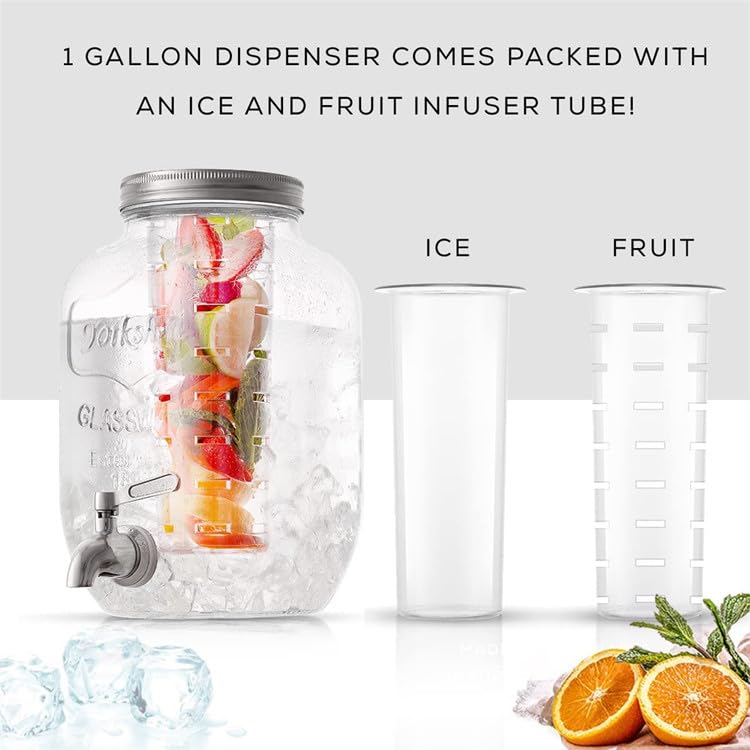 Avastro 4L Square Clear Glass Beverage Container Juice Dispenser with tap Big Volume Glass Water Beverage Barrel Mason Jar Pack of 1 4