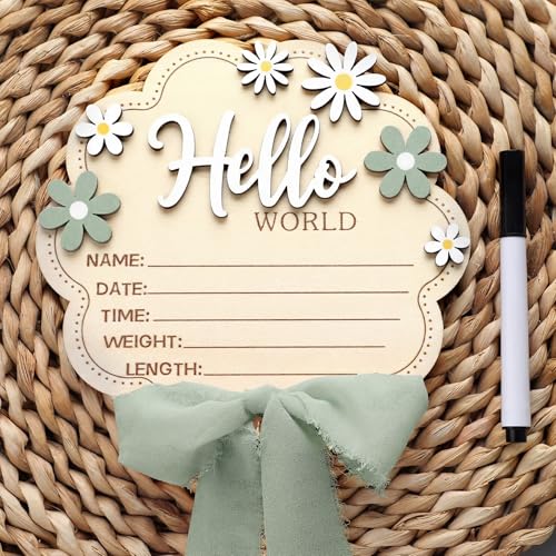 Amyhill Sage Green Bow Hello World Newborn Baby Sign Flower