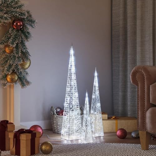 Cônes lumineux à LED en acrylique blanc froid de 30, 45 et 60 cm pour décoration de Noël