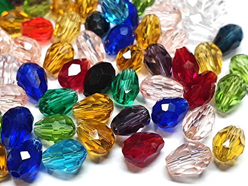 Perlin Pack of 50 Czech Crystal Beads - Clear, 8 mm x 6 mm Drop Shape Glass CRAFT_BEAD