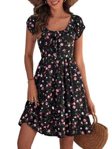 Image of HUHOT Teen Petite Women Floral Short Summer Mini Dresses with Pockets Cute Milkmaid Sundress 2026