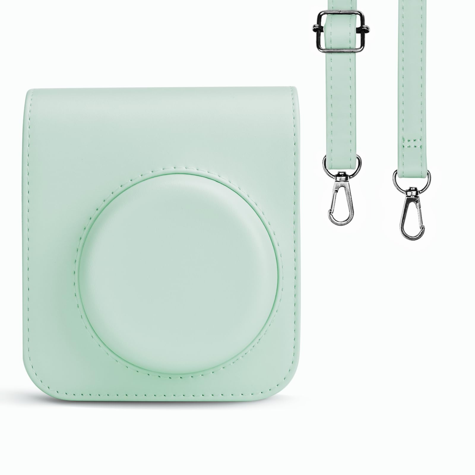 Rieibi Housse pour Instax Mini 12 - Étui de Protection en Cuir PU pour Appareil Photo Instantané Fujifilm Instax Mini 12 - Étui Amovible avec Bandoulière - Vert
