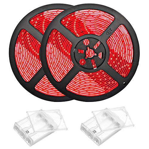 LED Ruban,Bande LED,5050 IP65 Étanche Bande 2x1m/30 LED Avec Boite à Pile Kit Bande Lumineuse Flexible Peut-Découpé Clignotant au Néon Decor Rubans pour...