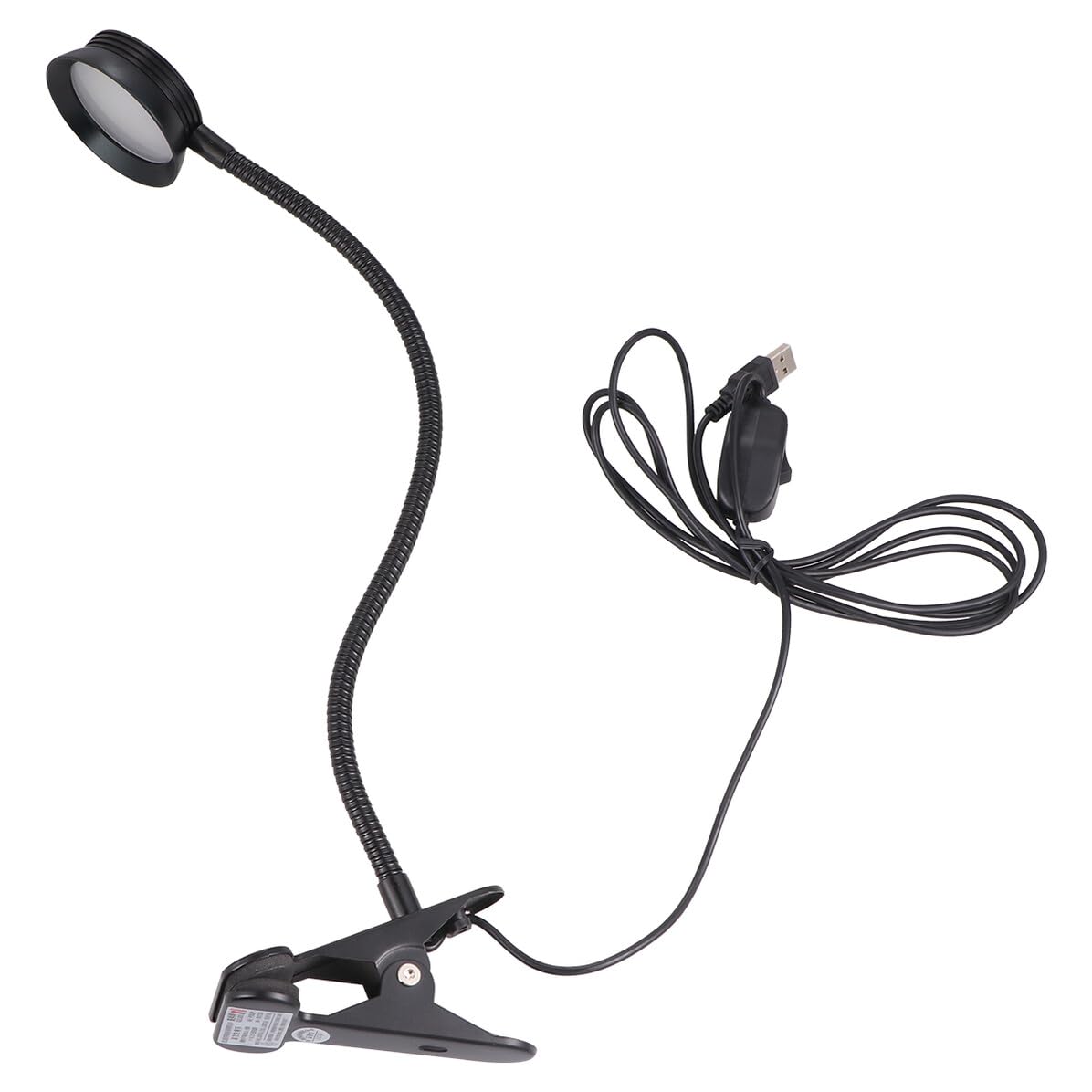 Lampada da Lettura LED a Clip USB 4w Collo Flessibile | Paralume Protettivo per Occhi, Morsetto Stabile in Metallo, Cavo USB Incluso, Nero