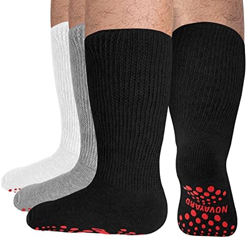 NOVAYARD 3 Pairs Diabetic socks Non Slip Hospital Wide Crew Edema Bariatric Socks