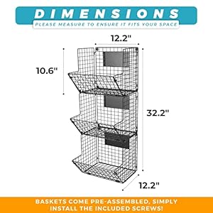 Saratoga Home Premium 3-Tier Wall Mounted Hanging Wire Baskets with Chalkboards High-Grade Black Iron - Fruit or Produce Storage - Pantry Organization --Rustic Country-Style Saratoga Home Premium 3 Tier Wall Mounted Hanging Wire Baskets with Chalkboards High Grade Black Iron Fruit or Produce Storage Pantry Organization Rustic Country Style