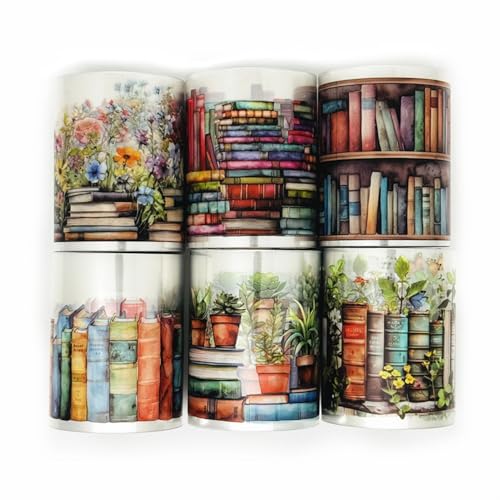 Koolemon 6Rolls Book Theme Tape, Reading Life Decorative Tape PET Flower Stickers for Crafts Journaling Scrapbook Supplies