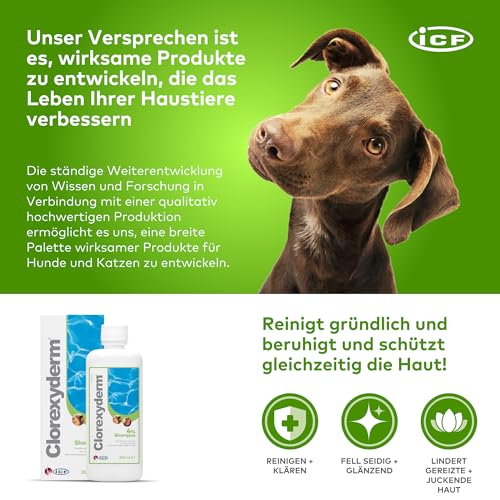 Clorexyderm 4% Shampoo für Hunde, Katzen & Pferde | Tiefenreinigung & Fellpflege | Unterstützt Hautfeuchtigkeit & Frische | Sanfte & Effektive Formel | 200ml
