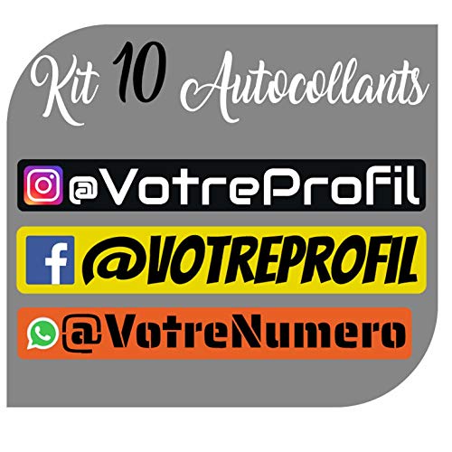 CrisPhy Kit x10 Autocollants en Vinyle avec Profil Instagram, Facebook, Whatsapp - Vélo, Casque, Pelle à Roue, Planches à roulettes, Voiture, Moto, etc. Kit de 10 Vinyle (Font Pack 1) Cover