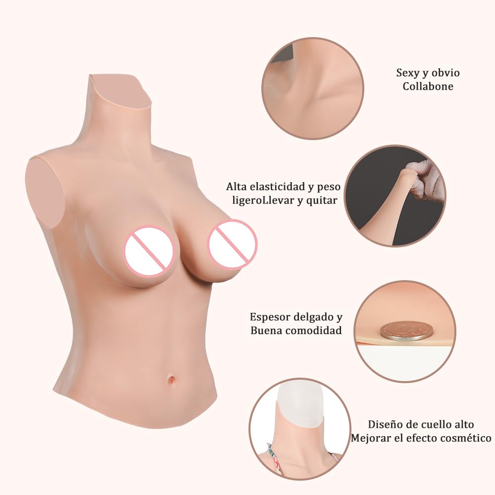 CYOMI Pechos de Silicona Pecho de Formas Travestis Tetasde Silicona Realistas Diseño de Cuello Alto Hasta la Mitad del Cuerpo Aplicable a Crossdresser Drag Queen Cosplay Mastectomía C-G Copas