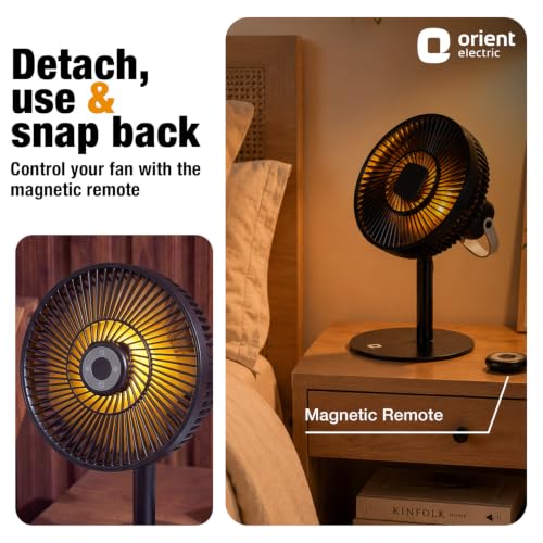 Image of Lumo Rechargeable Table Fan for Home | Portable Battery Fan with 6000 mAh Battery | 4 Speed Modes, 180 Rotation, Adjustable Height | Magnetic Remote & LED Light, Type-C Charging | Black
