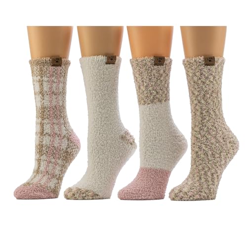BEARPAW 4 Pair Pack Cozy Super Soft Lounge Socks Multi Pattern Crew Socks