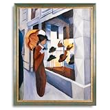Macke Kunstdruck Der Hutladen 50x70 cm Wandbild mit kräftigen Farben inkl. Rahmen Elsass in Grün Gold aufhängfertig Made in Germany