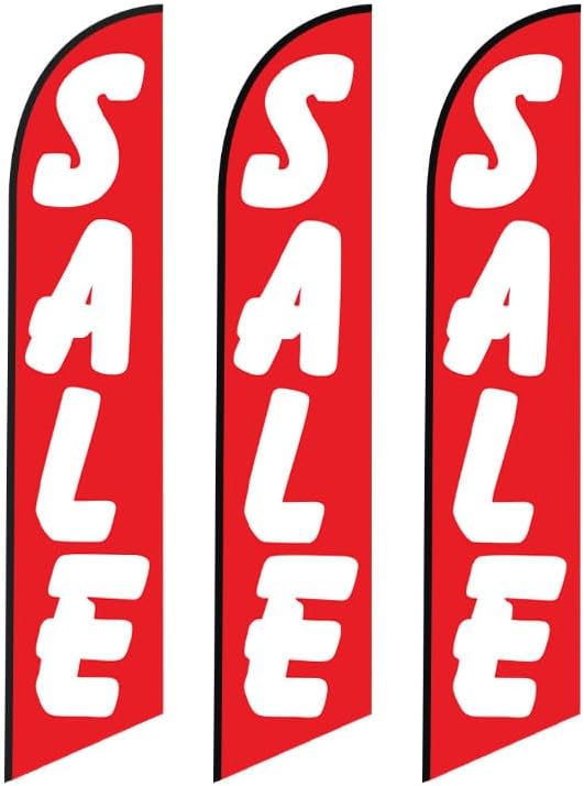 Three Pack of Red Sale Advertising Feather Flag Kits Package, Includes 3 Banner Flags, 3 Flag Poles, and 3 Ground Stakes - Image 2